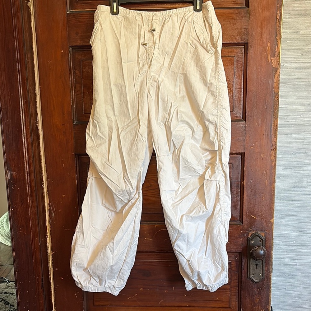 H&M White Track Pants with Elastic Cuffs
